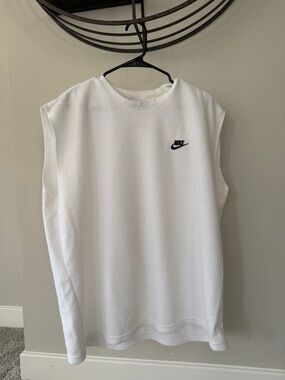 Nike White Sleeveless Tank Top with Black Swoosh